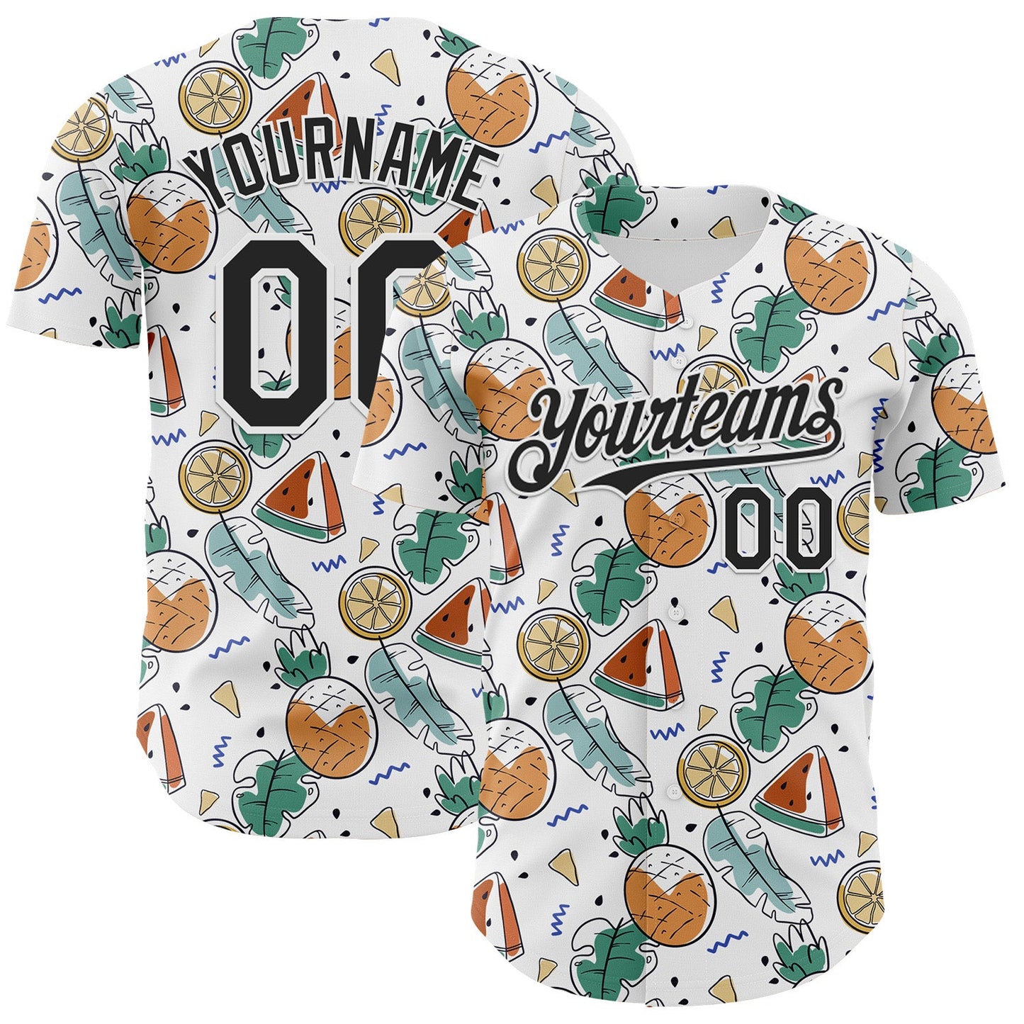 Custom White Black Foodie Summer Fruits Authentic Baseball Jersey - Main View