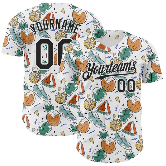 Custom White Black Foodie Summer Fruits Authentic Baseball Jersey - Main View
