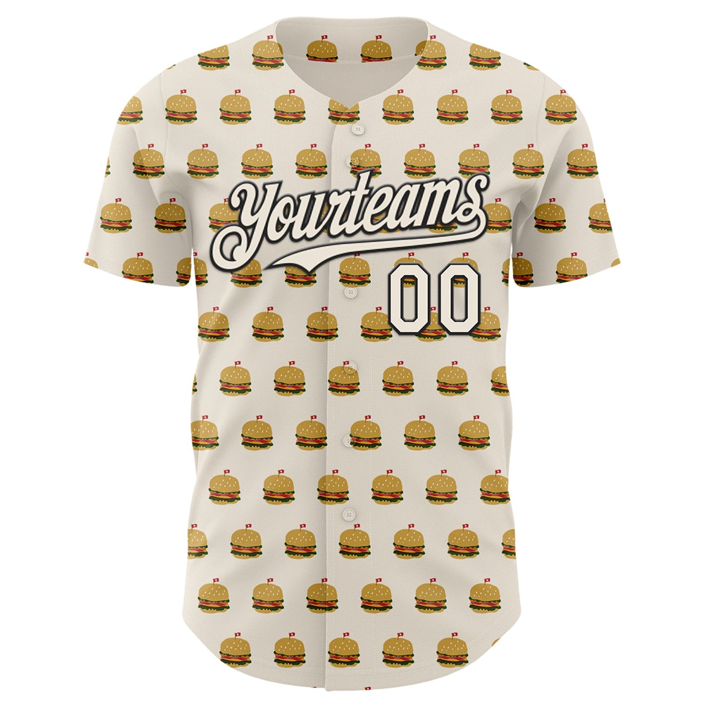 Custom Cream Black Foodie Fast Food Hamburgers Authentic Baseball Jersey view 2