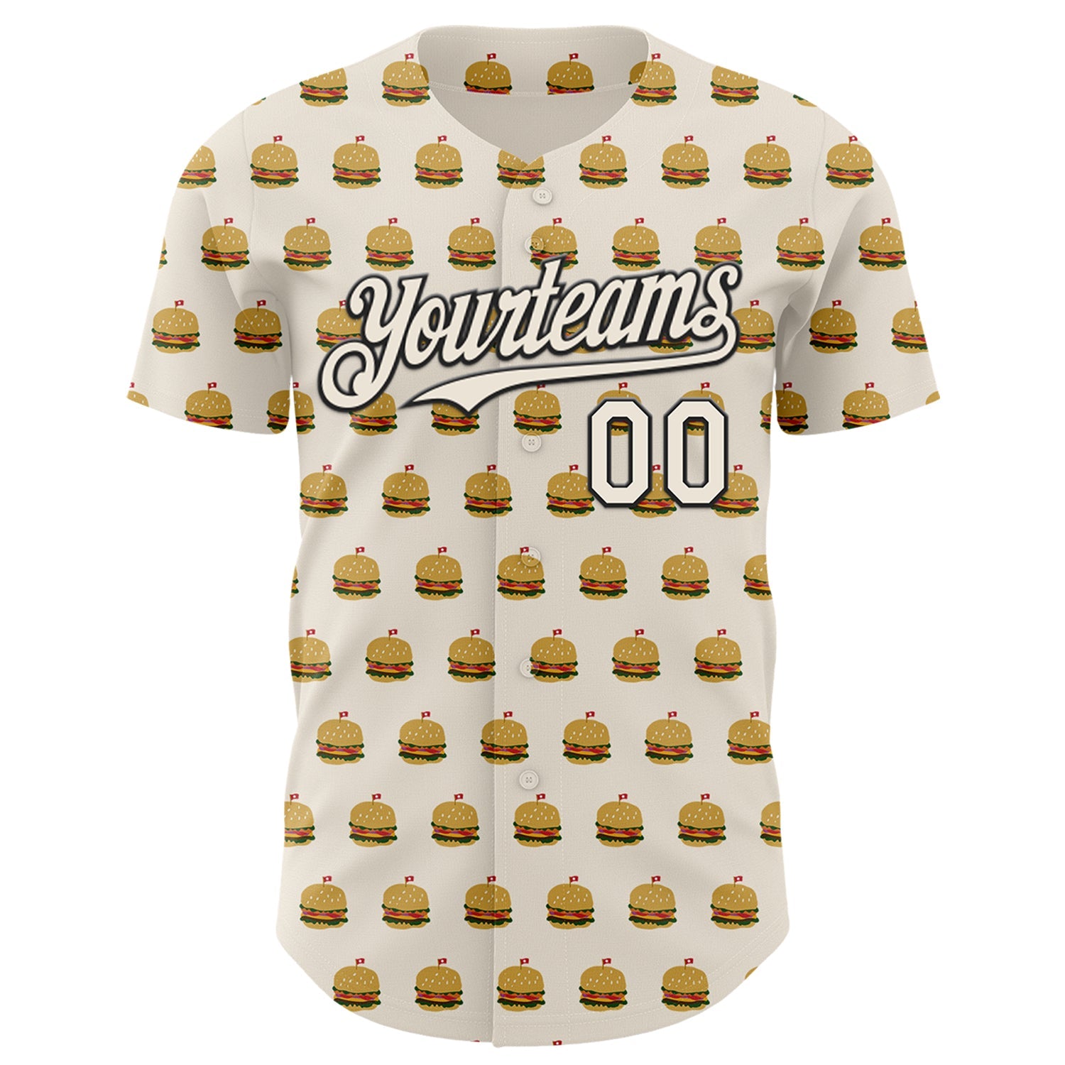 Custom Cream Black Foodie Fast Food Hamburgers Authentic Baseball Jersey view 2