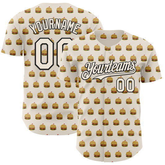 Custom Cream Black Foodie Fast Food Hamburgers Authentic Baseball Jersey - Main View