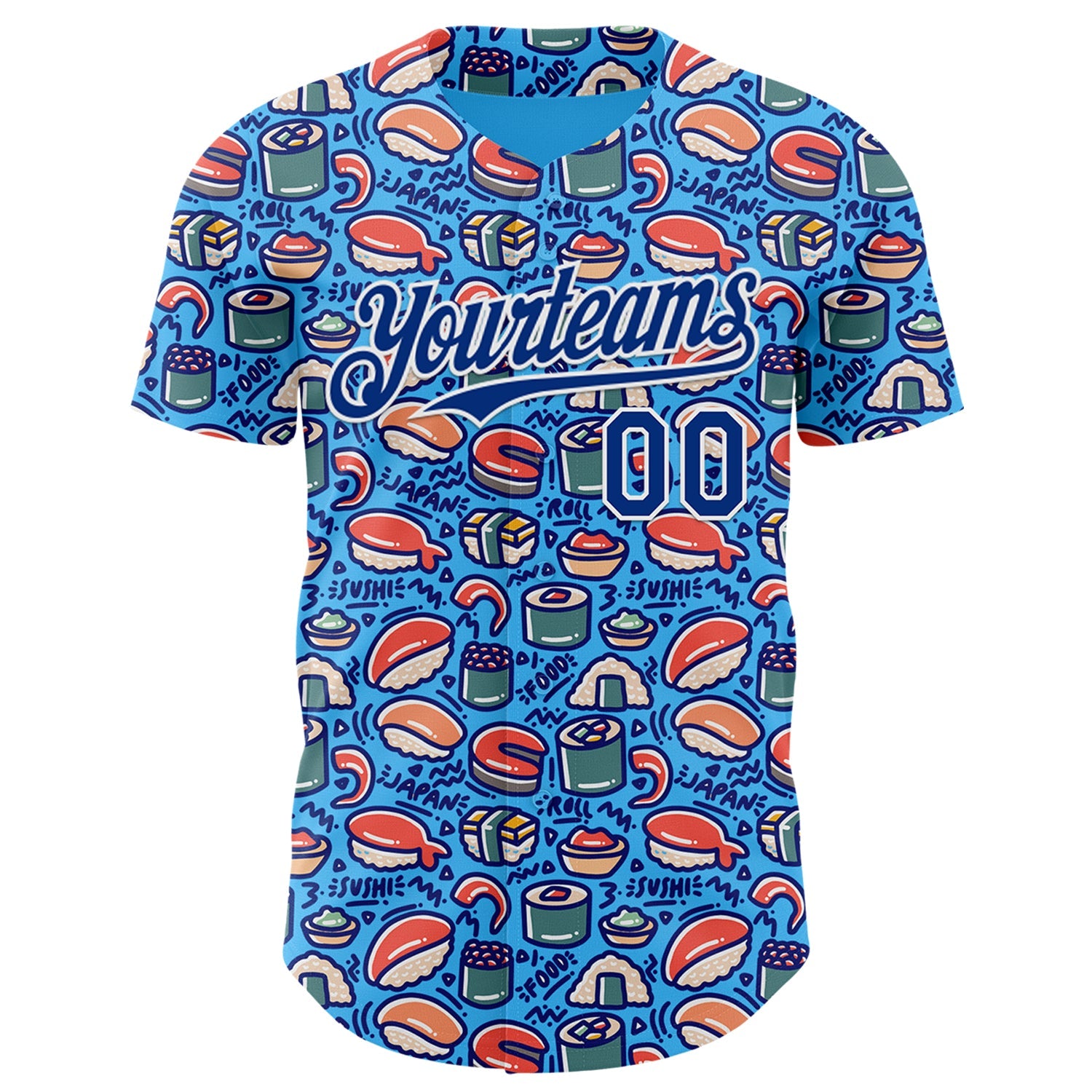 Custom Sky Blue Royal-White Foodie Sushi Doodle Authentic Baseball Jersey view 2