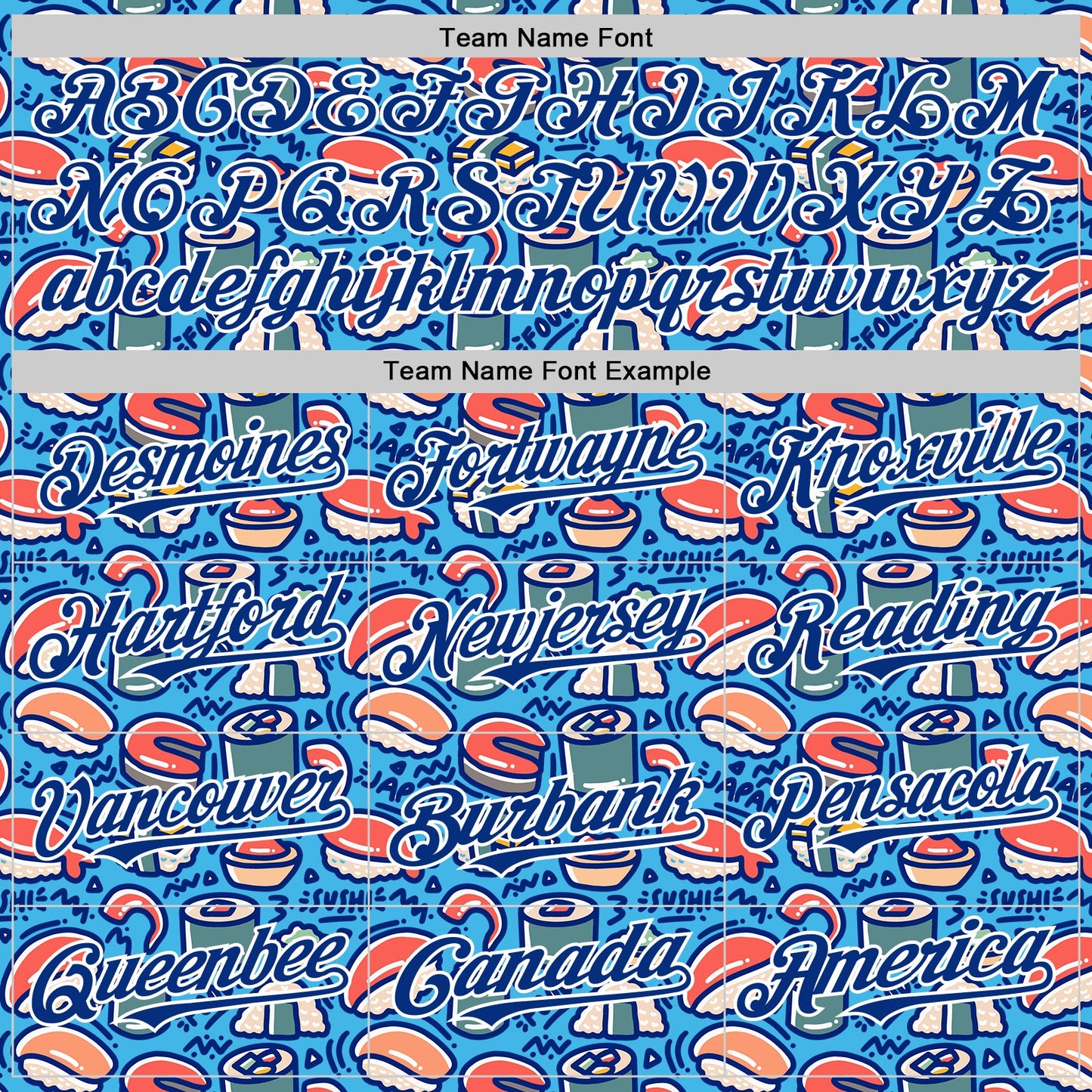 Custom Sky Blue Royal-White Foodie Sushi Doodle Authentic Baseball Jersey view 4