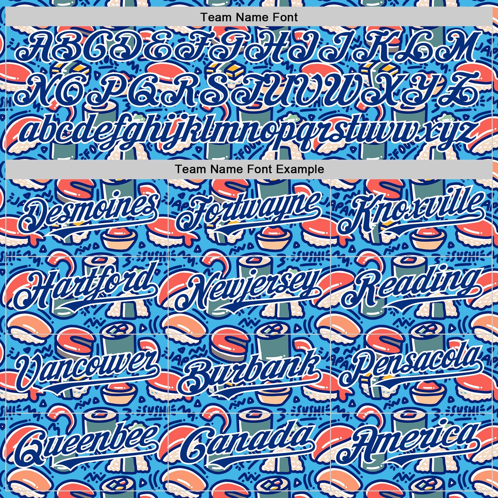 Custom Sky Blue Royal-White Foodie Sushi Doodle Authentic Baseball Jersey view 4