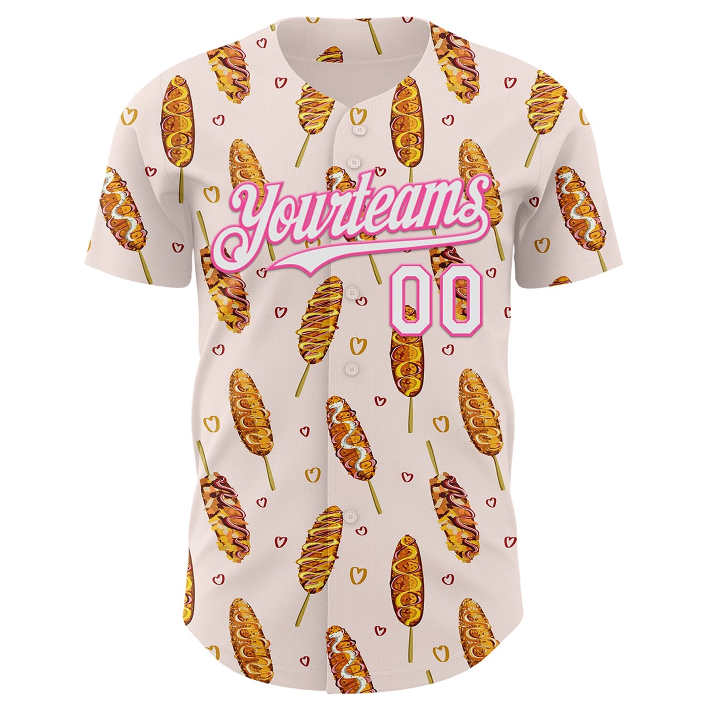 Custom Light Pink White-Pink Foodie Asian Corndog Authentic Baseball Jersey view 2