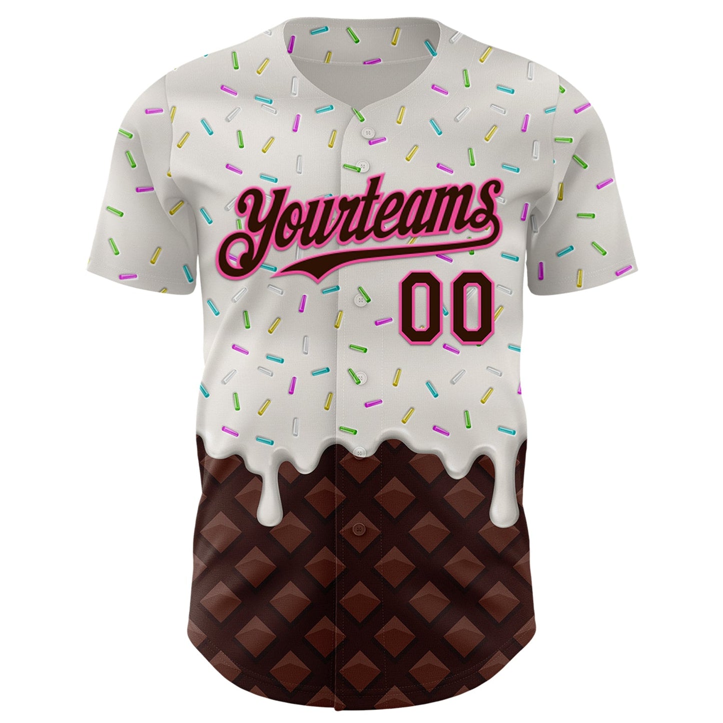 Custom White Brown-Pink Foodie Dripping Ice Cream Authentic Baseball Jersey view 2