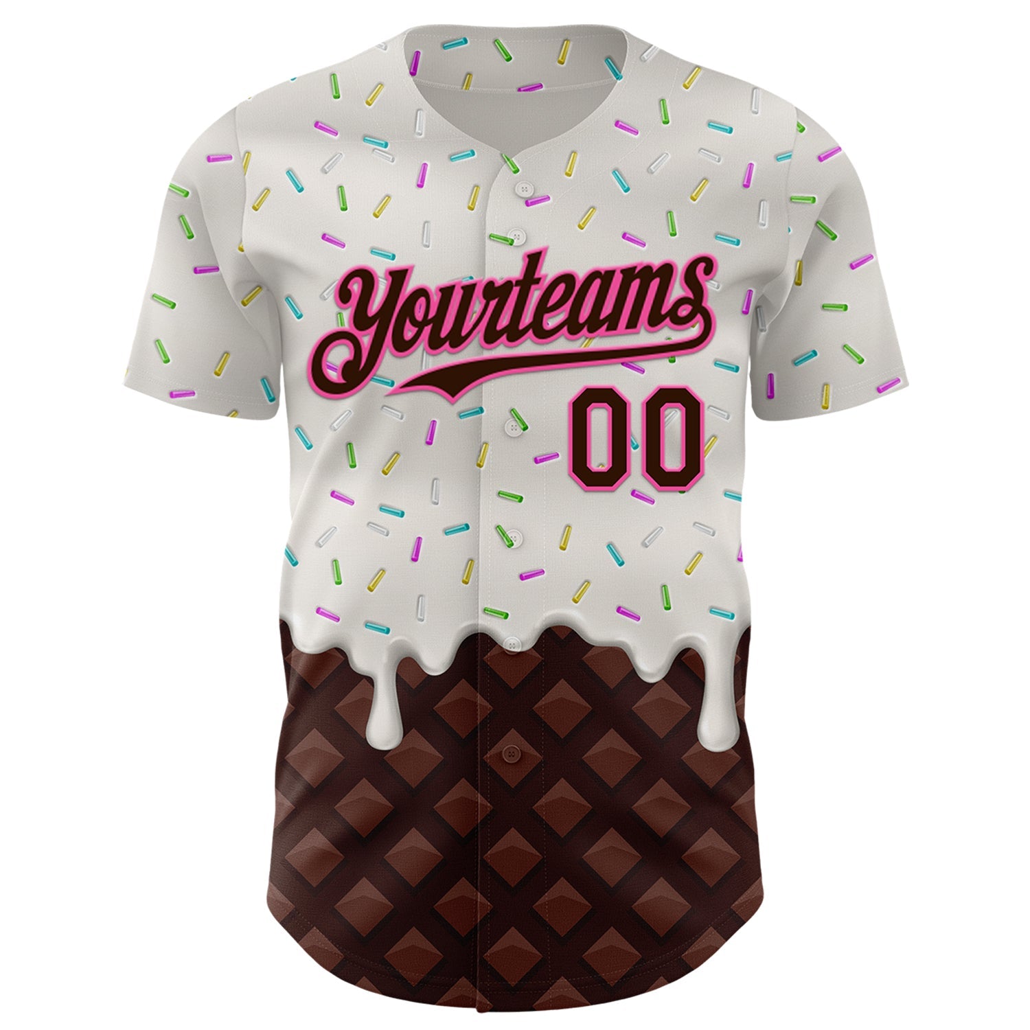 Custom White Brown-Pink Foodie Dripping Ice Cream Authentic Baseball Jersey view 2