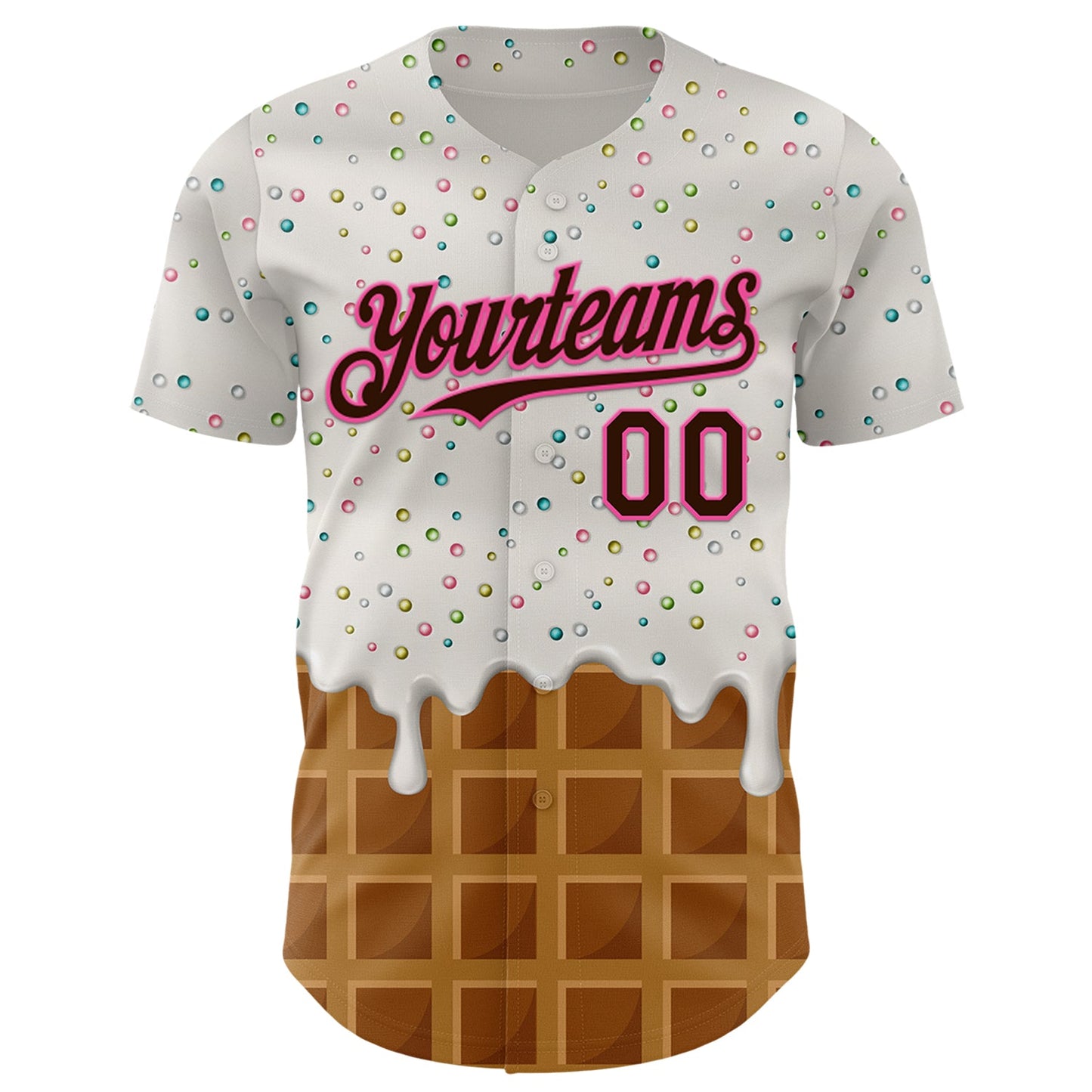 Custom White Brown-Pink Foodie Dripping Ice Cream Authentic Baseball Jersey view 2