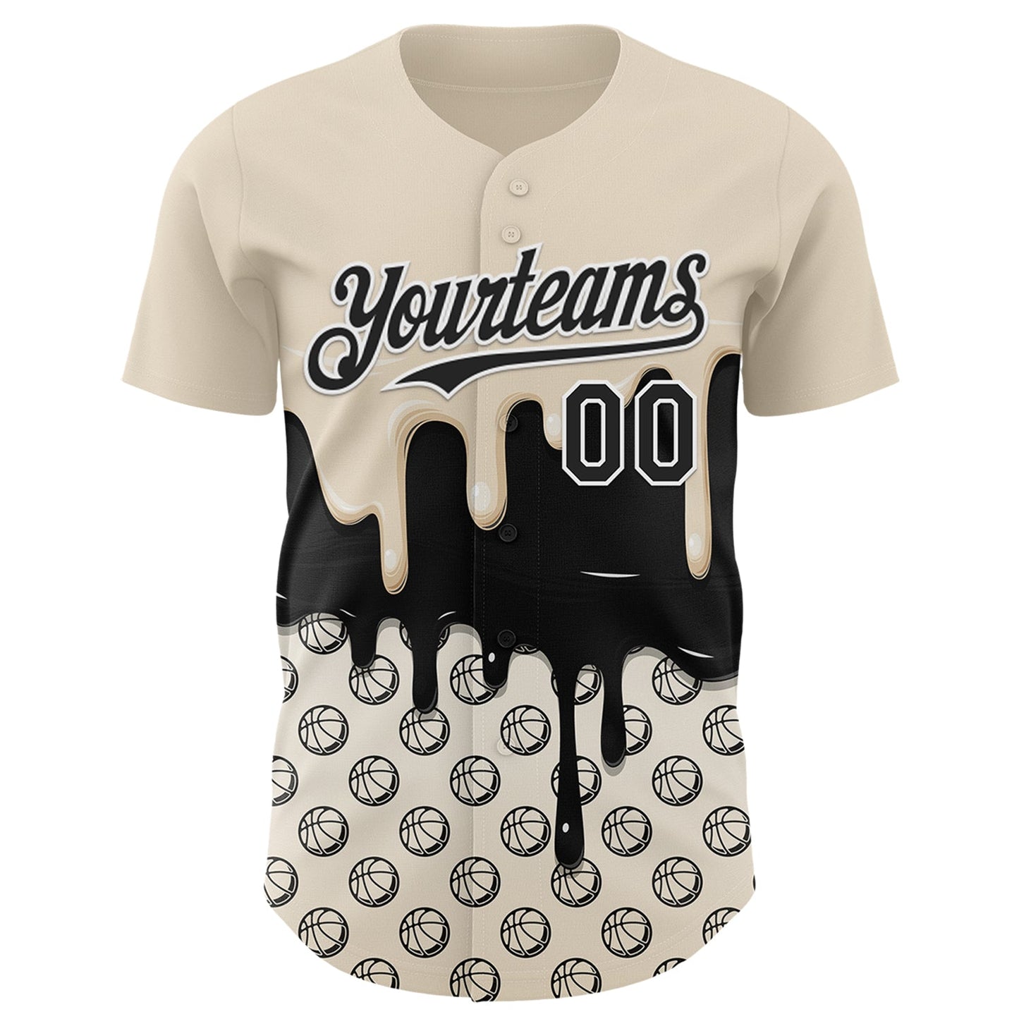 Custom Cream Black-White Foodie Dripping Ice Cream Authentic Baseball Jersey view 2