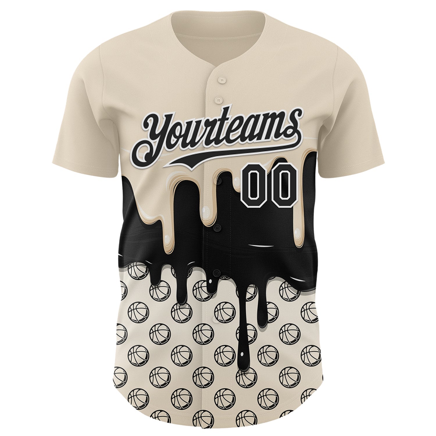 Custom Cream Black-White Foodie Dripping Ice Cream Authentic Baseball Jersey view 2