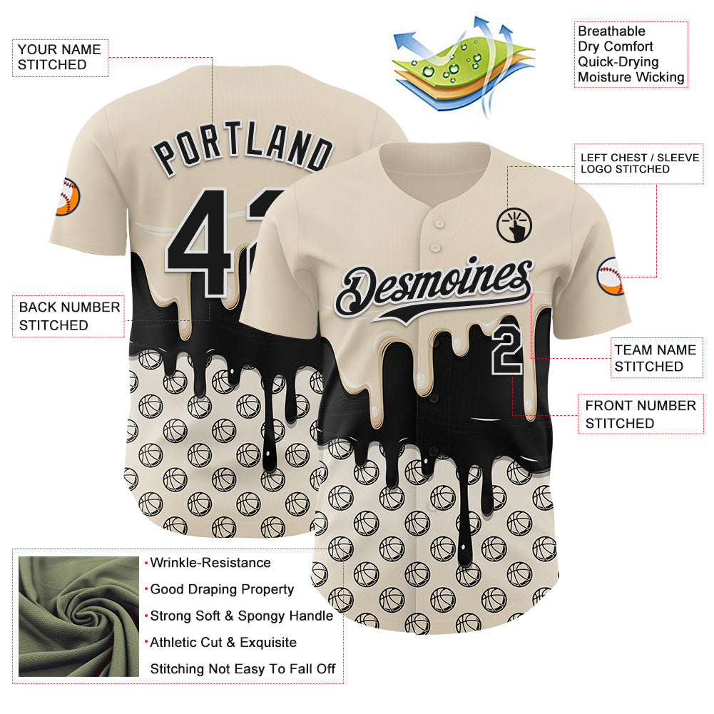 Custom Cream Black-White Foodie Dripping Ice Cream Authentic Baseball Jersey view 3