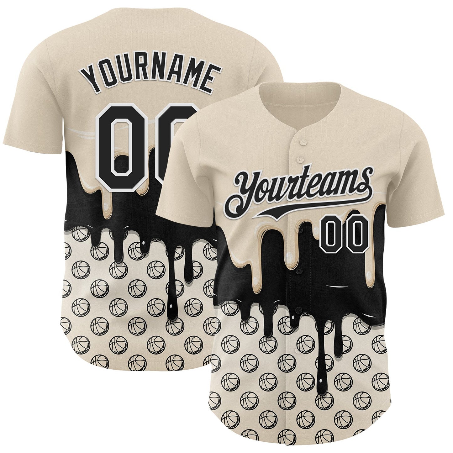 Custom Cream Black-White Foodie Dripping Ice Cream Authentic Baseball Jersey - Main View