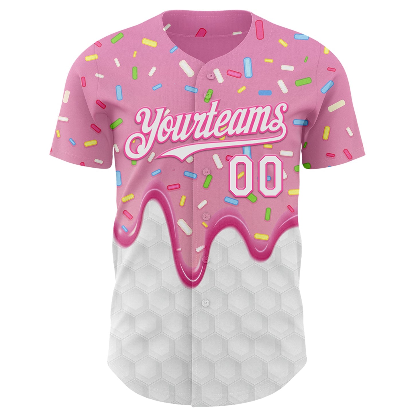 Custom Pink White Foodie Dripping Ice Cream Authentic Baseball Jersey view 2