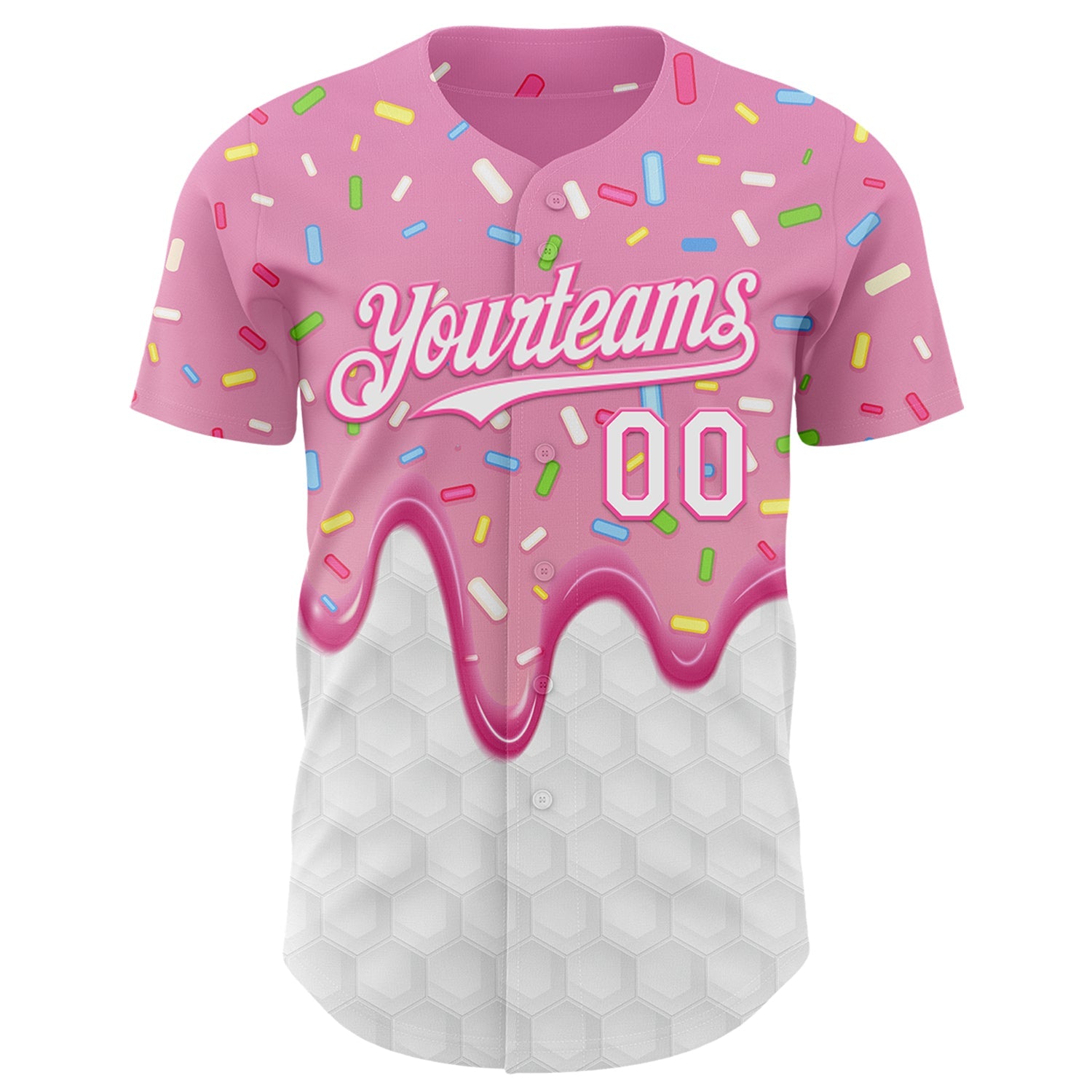 Custom Pink White Foodie Dripping Ice Cream Authentic Baseball Jersey view 2