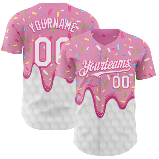 Custom Pink White Foodie Dripping Ice Cream Authentic Baseball Jersey - Main View