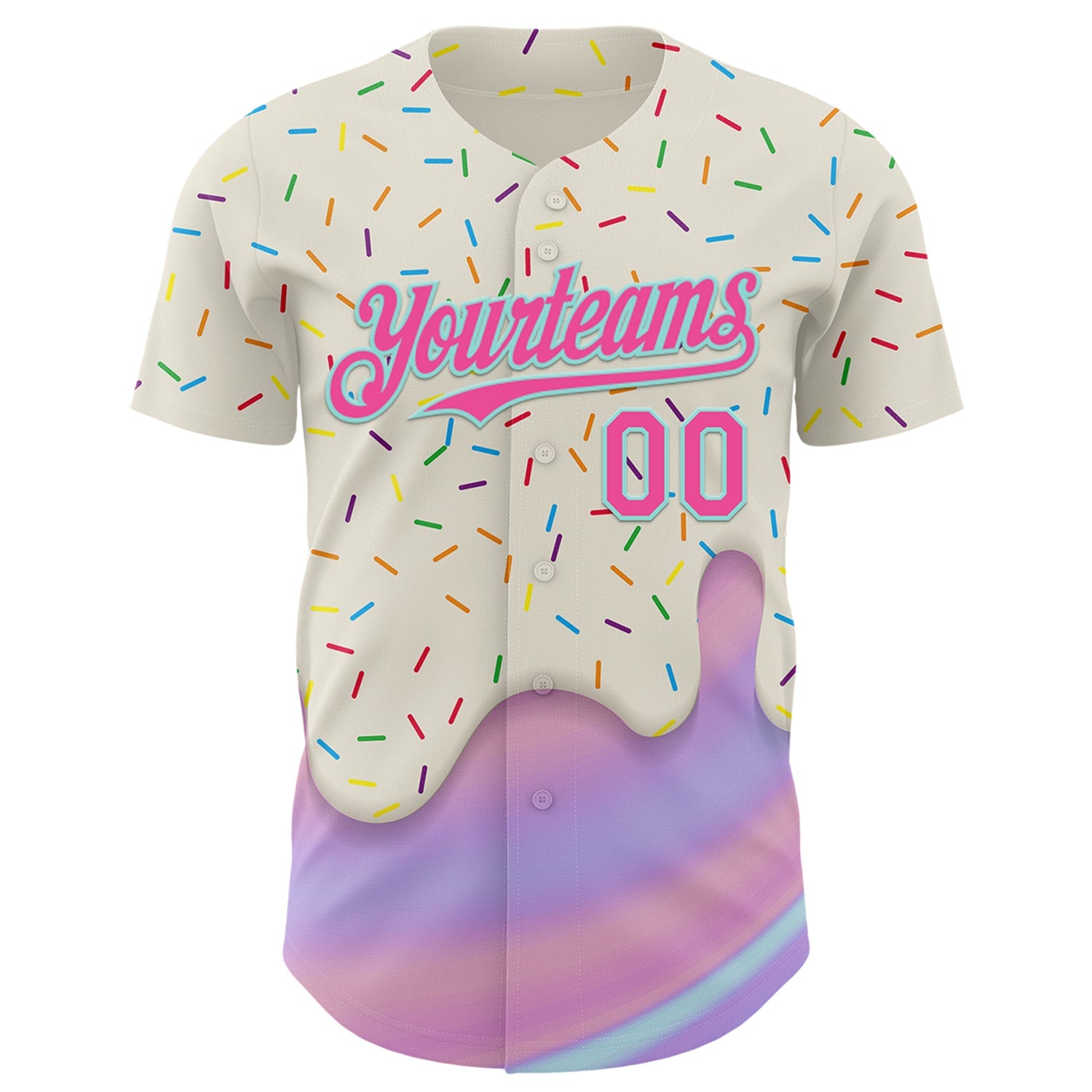Custom Cream Pink-Ice Blue Foodie Dripping Ice Cream Authentic Baseball Jersey view 2