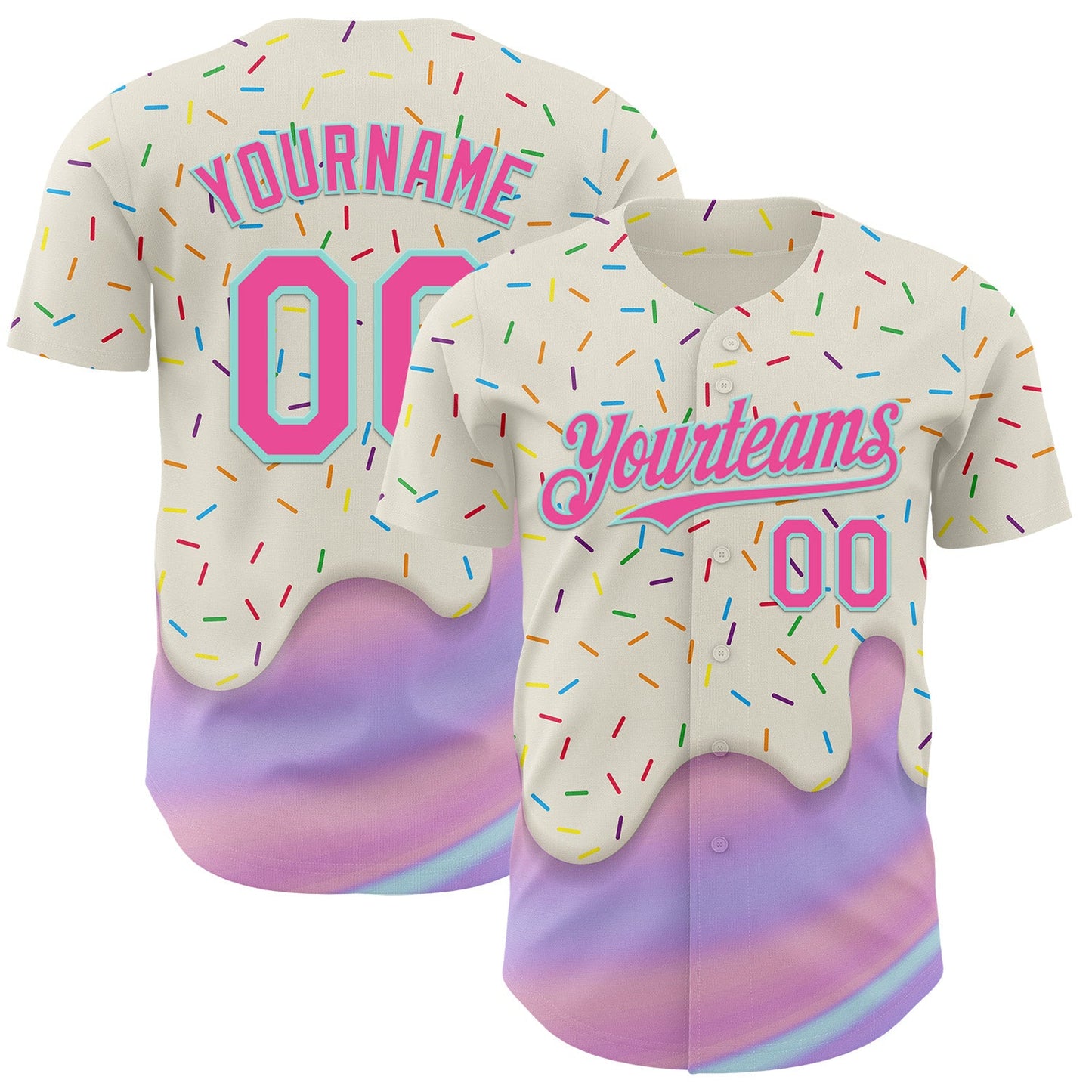 Custom Cream Pink-Ice Blue Foodie Dripping Ice Cream Authentic Baseball Jersey - Main View