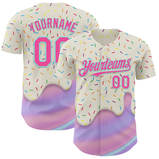 Custom Cream Pink-Ice Blue Foodie Dripping Ice Cream Authentic Baseball Jersey - Main View