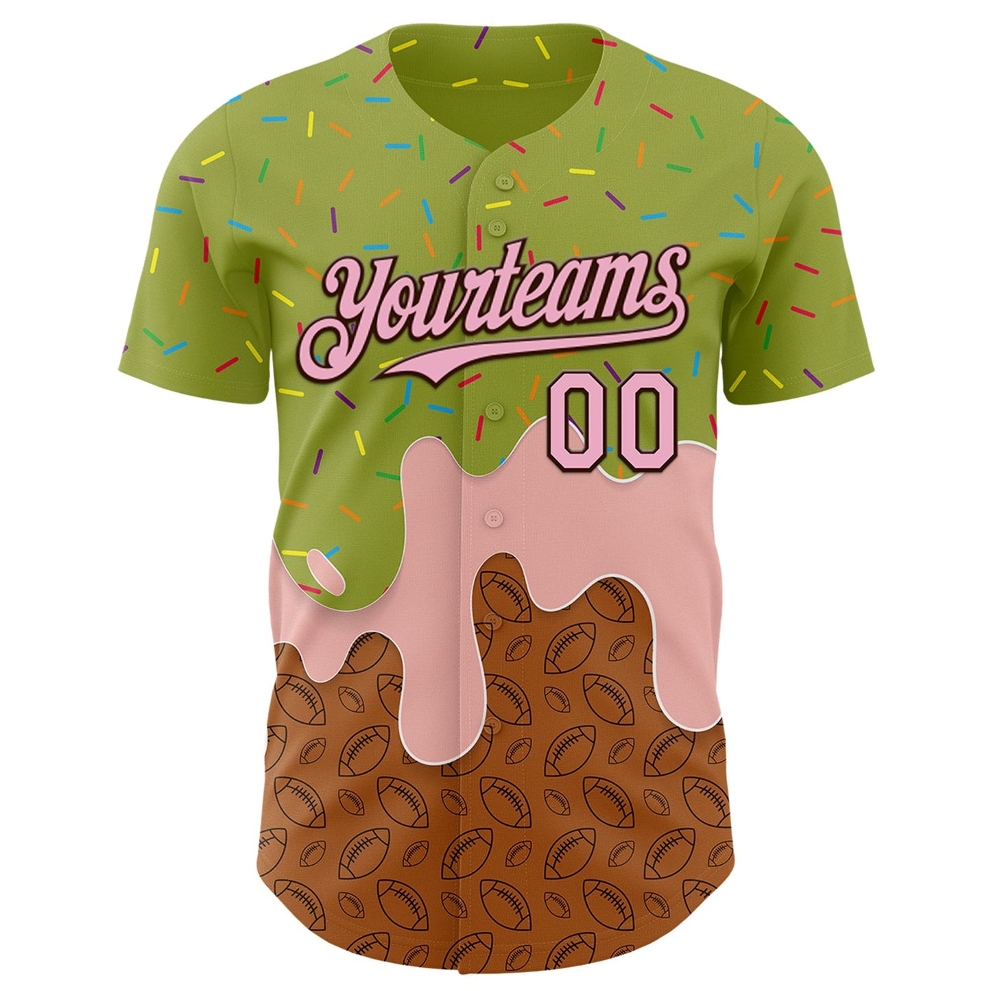 Custom Green Light Pink-Brown Foodie Dripping Ice Cream Authentic Baseball Jersey view 2