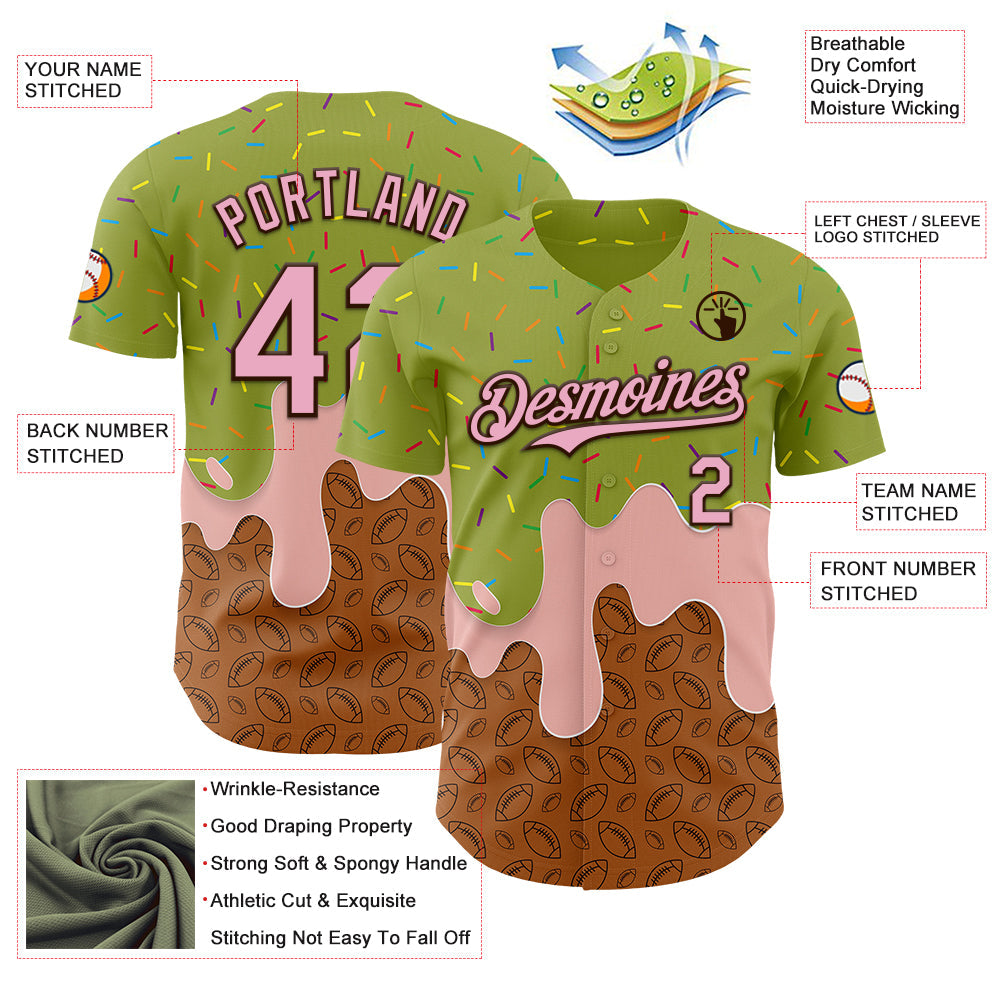 Custom Green Light Pink-Brown Foodie Dripping Ice Cream Authentic Baseball Jersey view 3