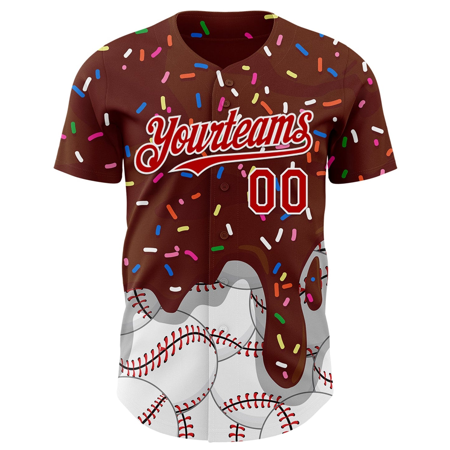 Custom Brown Red-White Foodie Dripping Ice Cream Authentic Baseball Jersey view 2