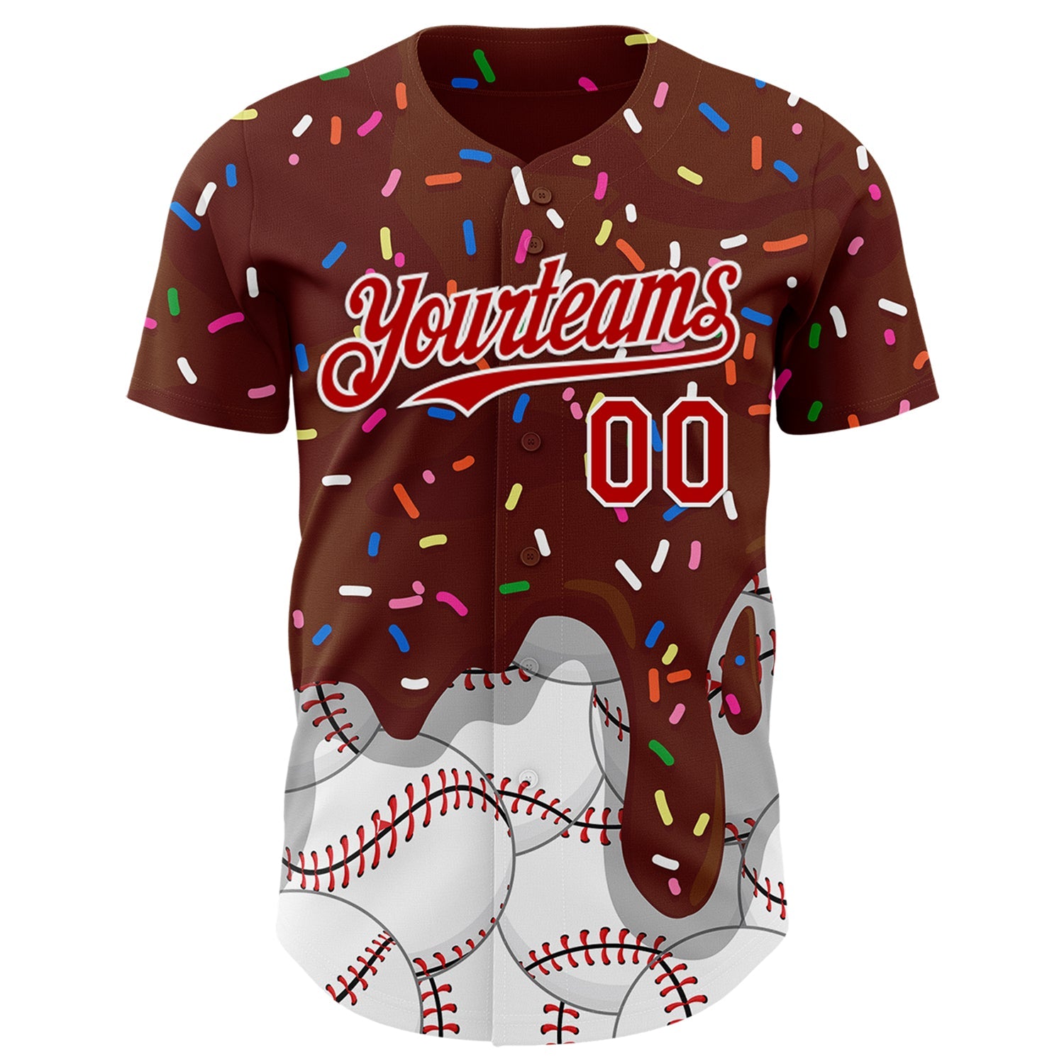 Custom Brown Red-White Foodie Dripping Ice Cream Authentic Baseball Jersey view 2