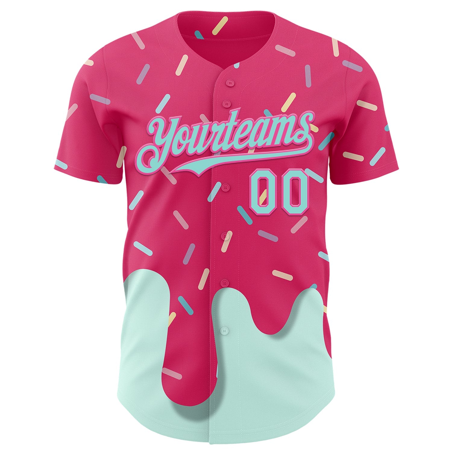 Custom Pink Ice Blue Foodie Dripping Ice Cream Authentic Baseball Jersey view 2