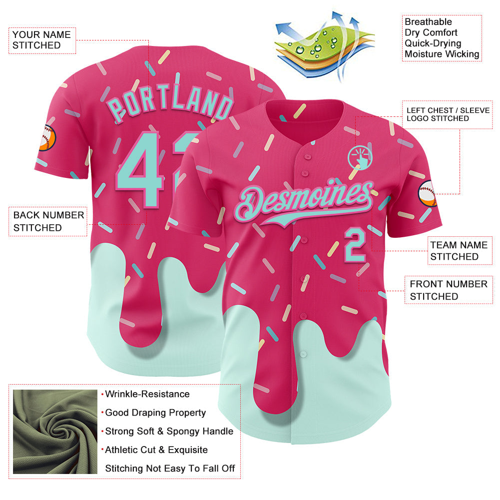 Custom Pink Ice Blue Foodie Dripping Ice Cream Authentic Baseball Jersey view 3