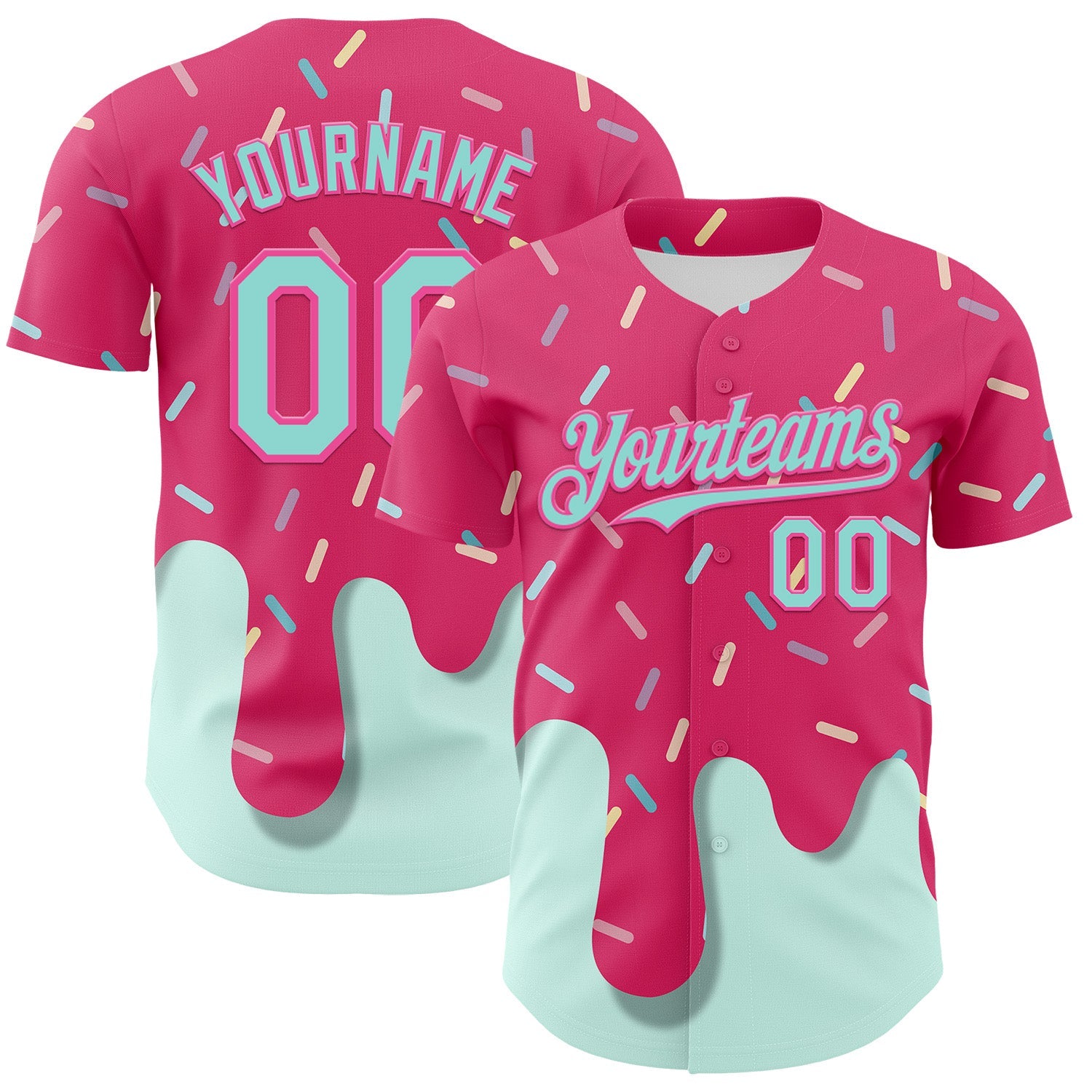 Custom Pink Ice Blue Foodie Dripping Ice Cream Authentic Baseball Jersey - Main View