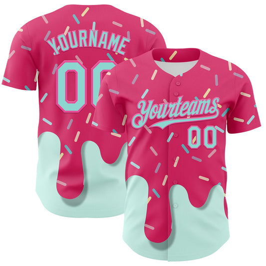 Custom Pink Ice Blue Foodie Dripping Ice Cream Authentic Baseball Jersey - Main View