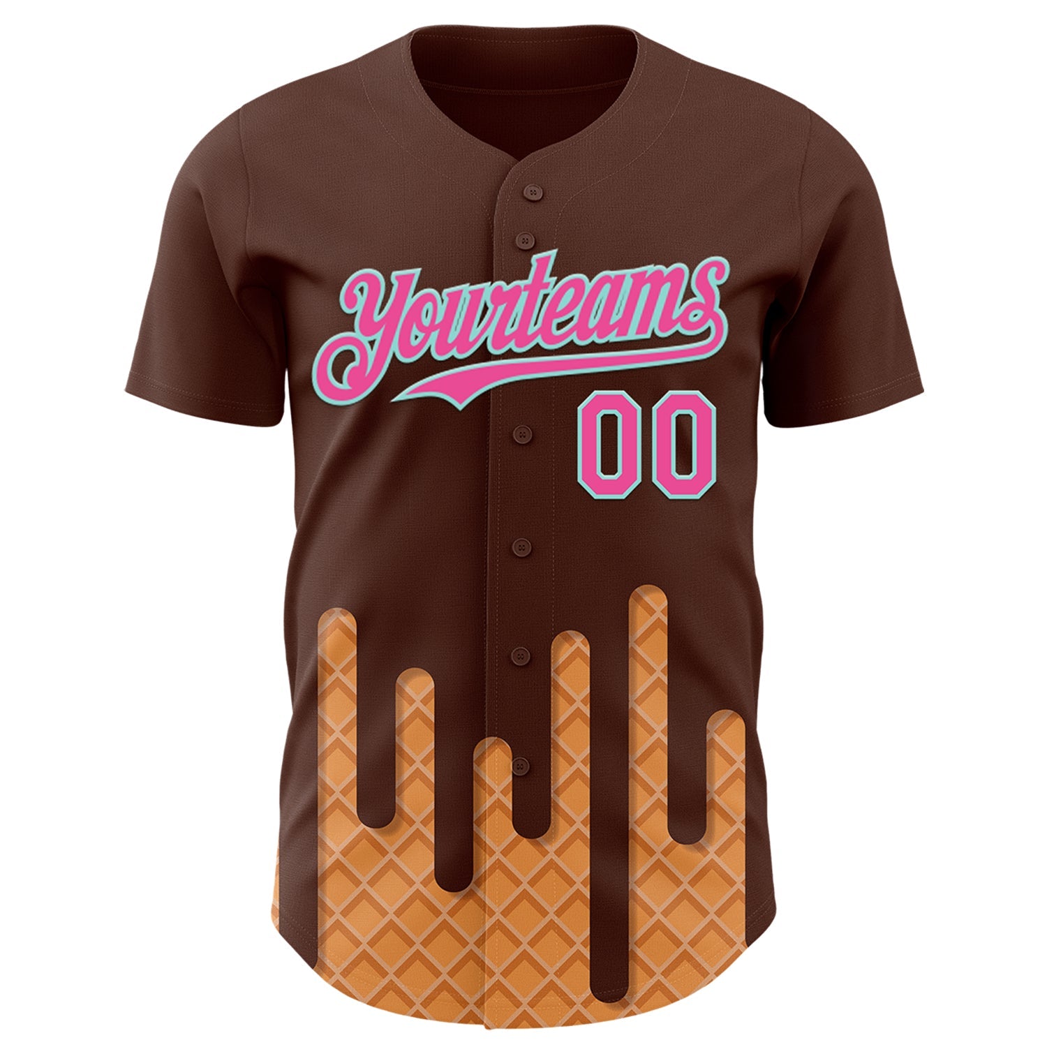Custom Brown Pink-Ice Blue Foodie Dripping Ice Cream Authentic Baseball Jersey view 2