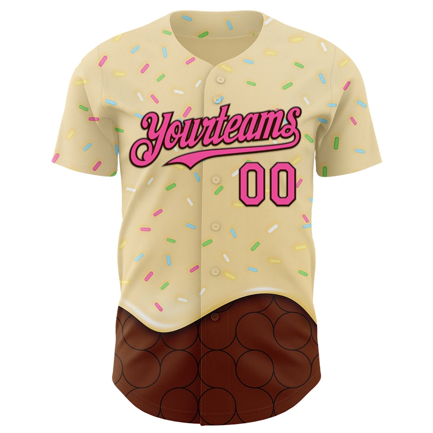 Custom Yellow Pink-Brown Foodie Dripping Ice Cream Authentic Baseball Jersey view 2