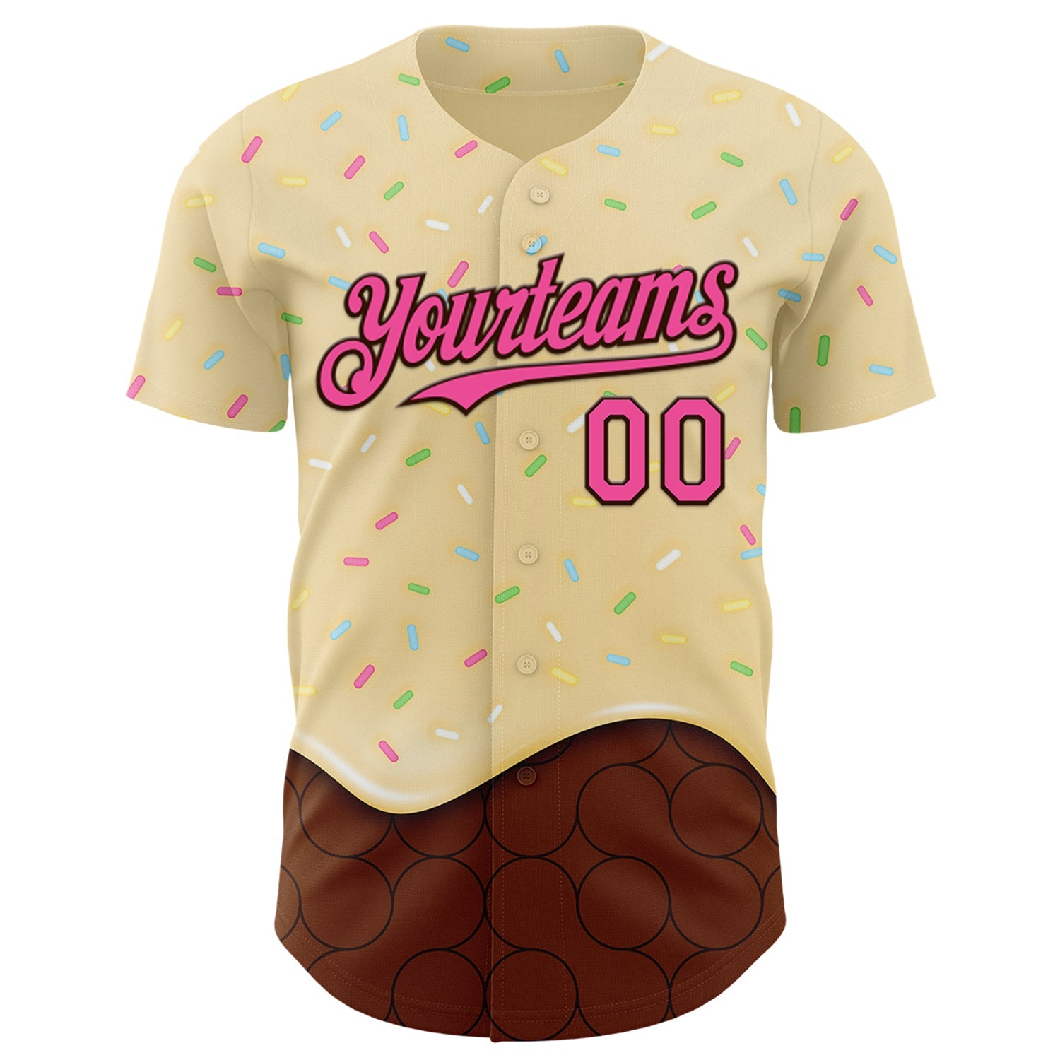Custom Yellow Pink-Brown Foodie Dripping Ice Cream Authentic Baseball Jersey view 2