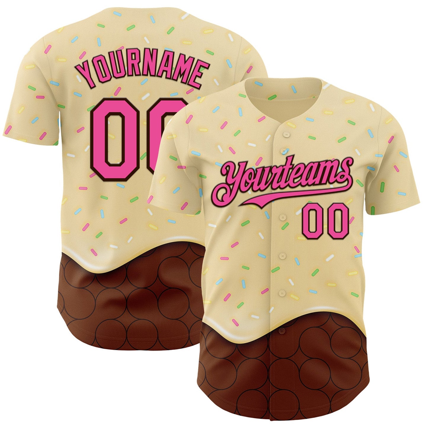 Custom Yellow Pink-Brown Foodie Dripping Ice Cream Authentic Baseball Jersey - Main View