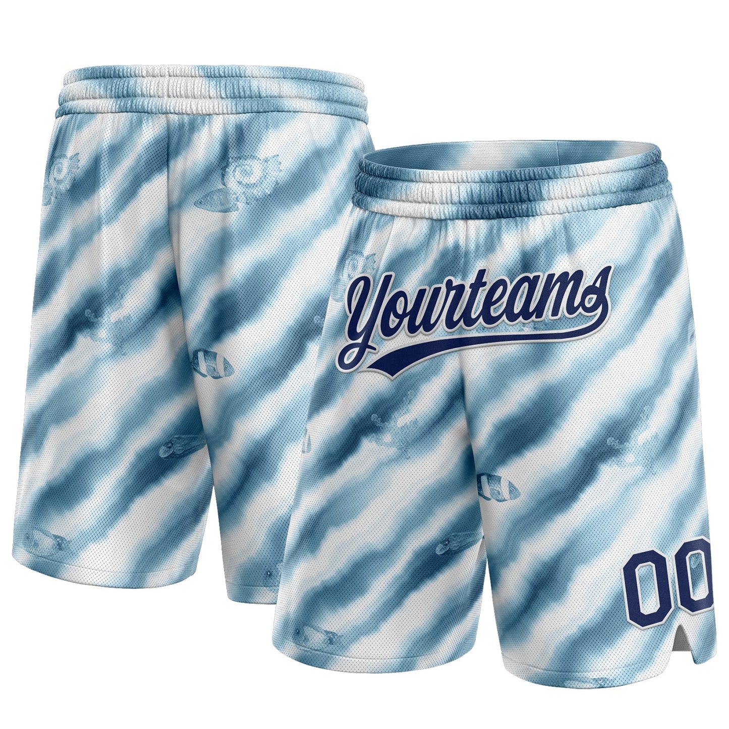 Custom White Navy 3D Pattern Fish In The Sea Authentic Basketball Shorts - Main View