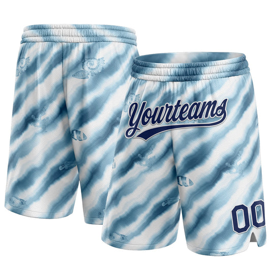 Custom White Navy 3D Pattern Fish In The Sea Authentic Basketball Shorts - Main View