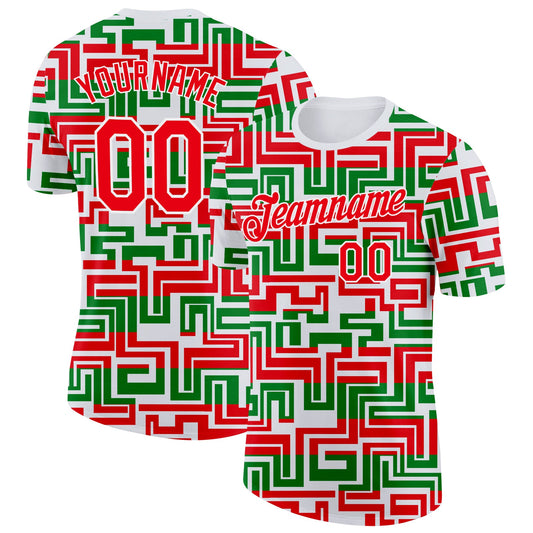 Custom White Fire Red-Green Portugal Geometric Performance T-Shirt - Main View