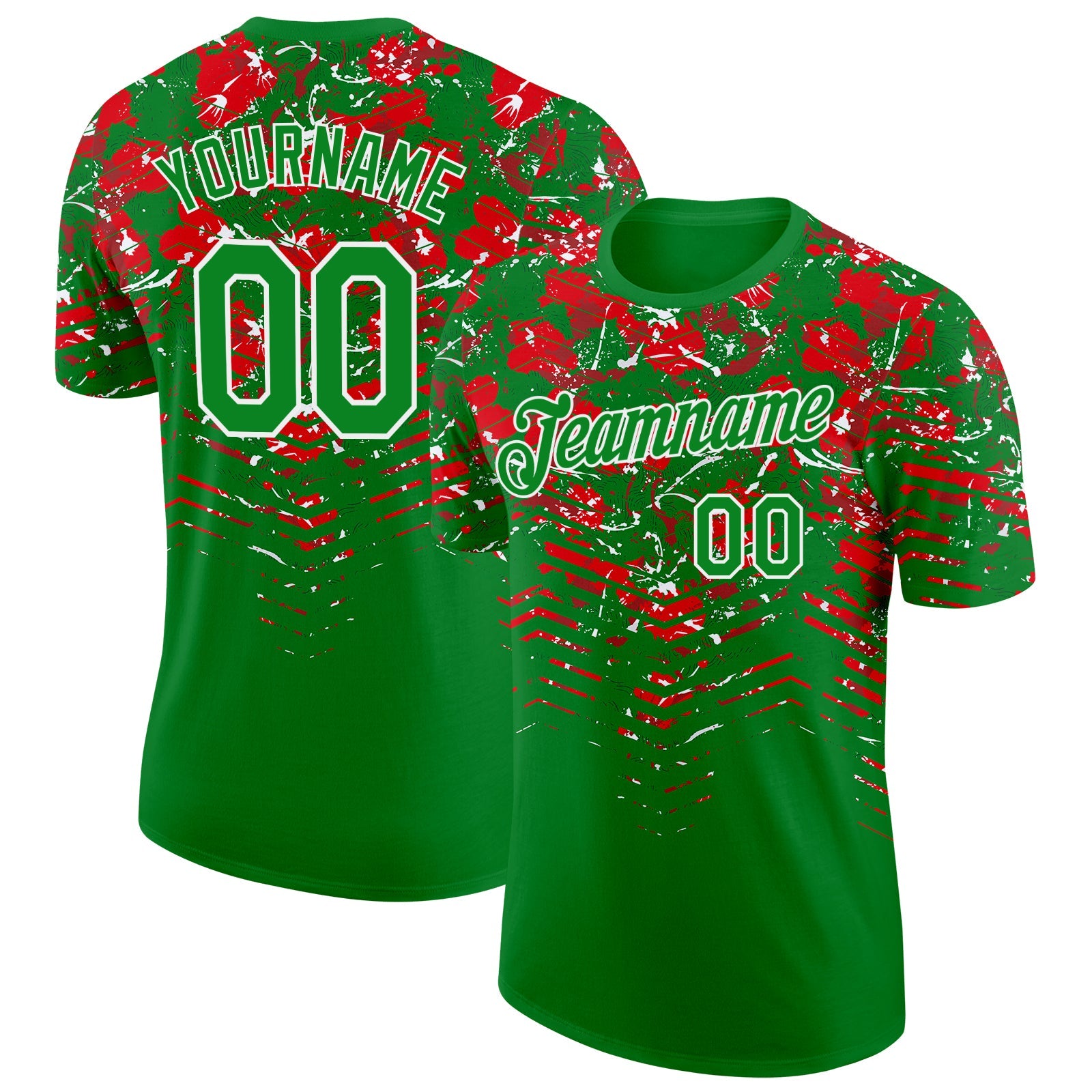 Custom Grass Green Red-White Portugal Splash Performance T-Shirt - Main View