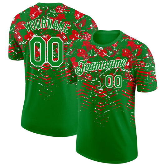 Custom Grass Green Red-White Portugal Splash Performance T-Shirt - Main View