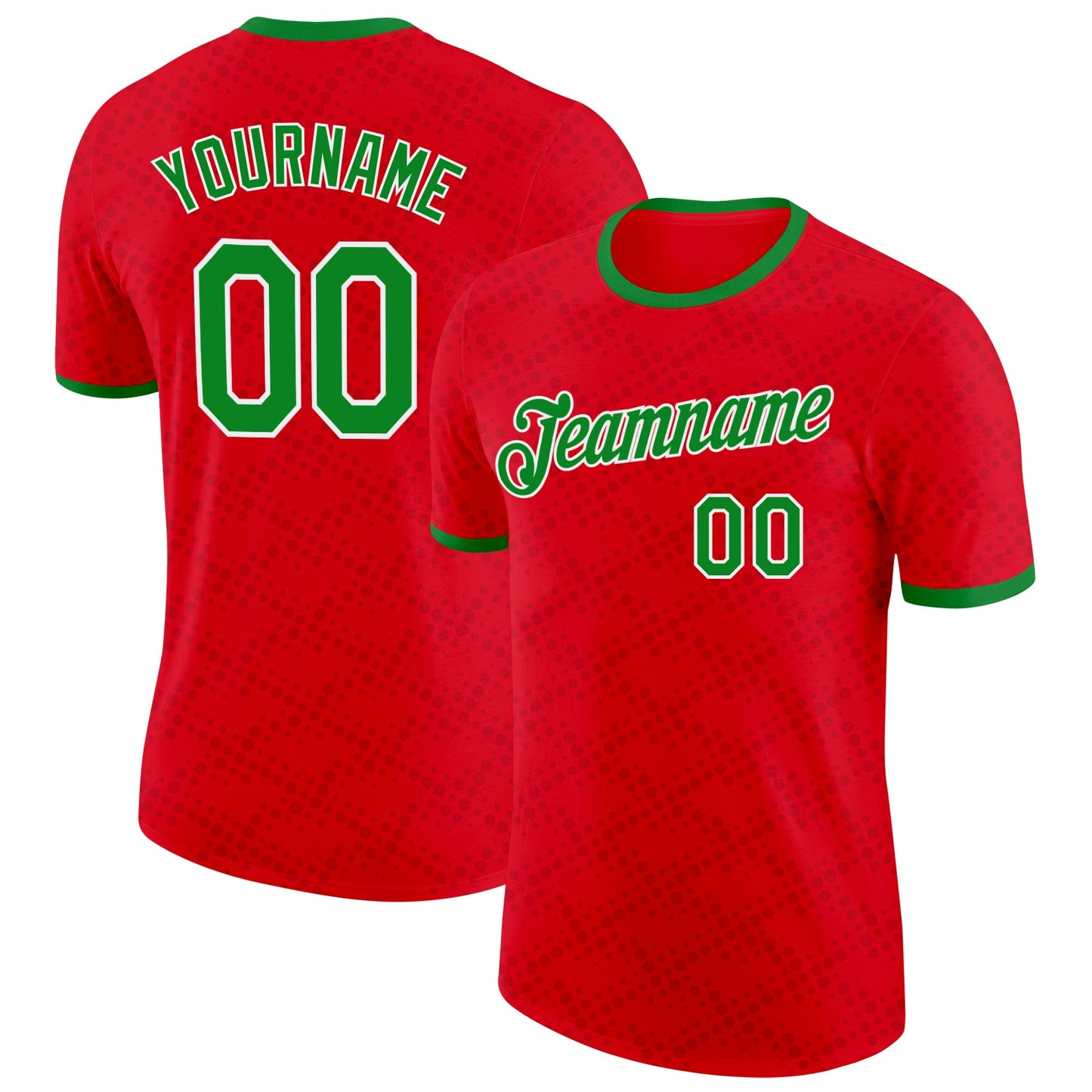Custom Red Grass Green-White Portugal Subtle Polka Dot Performance T-Shirt - Main View