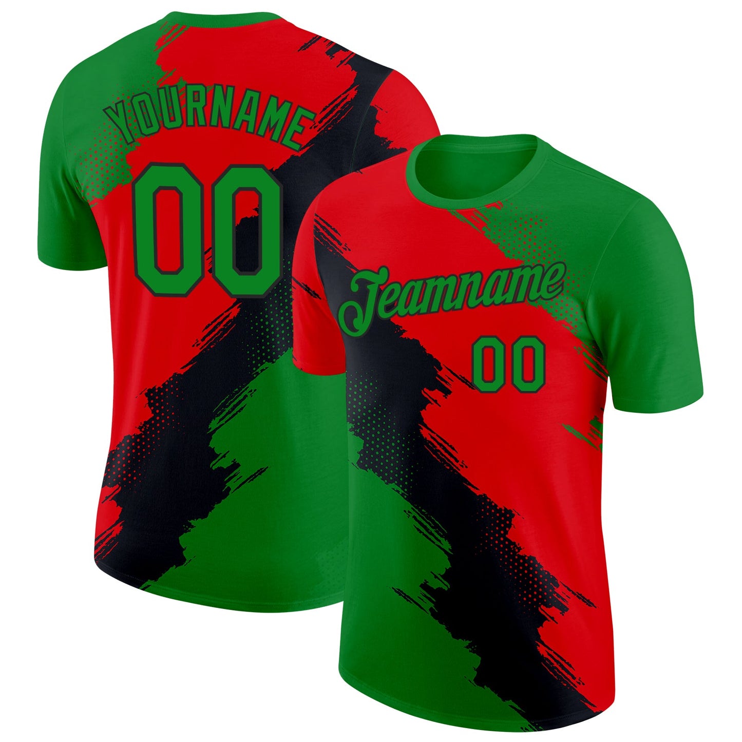Custom Grass Green Red-Black Portugal Grunge Splash Brush Stroke Polka Dot Performance T-Shirt - Main View