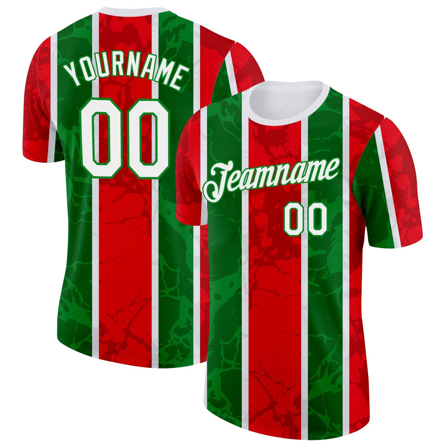 Custom White Grass Green-Red Portugal Grunge Stripe And Splash Performance T-Shirt - Main View