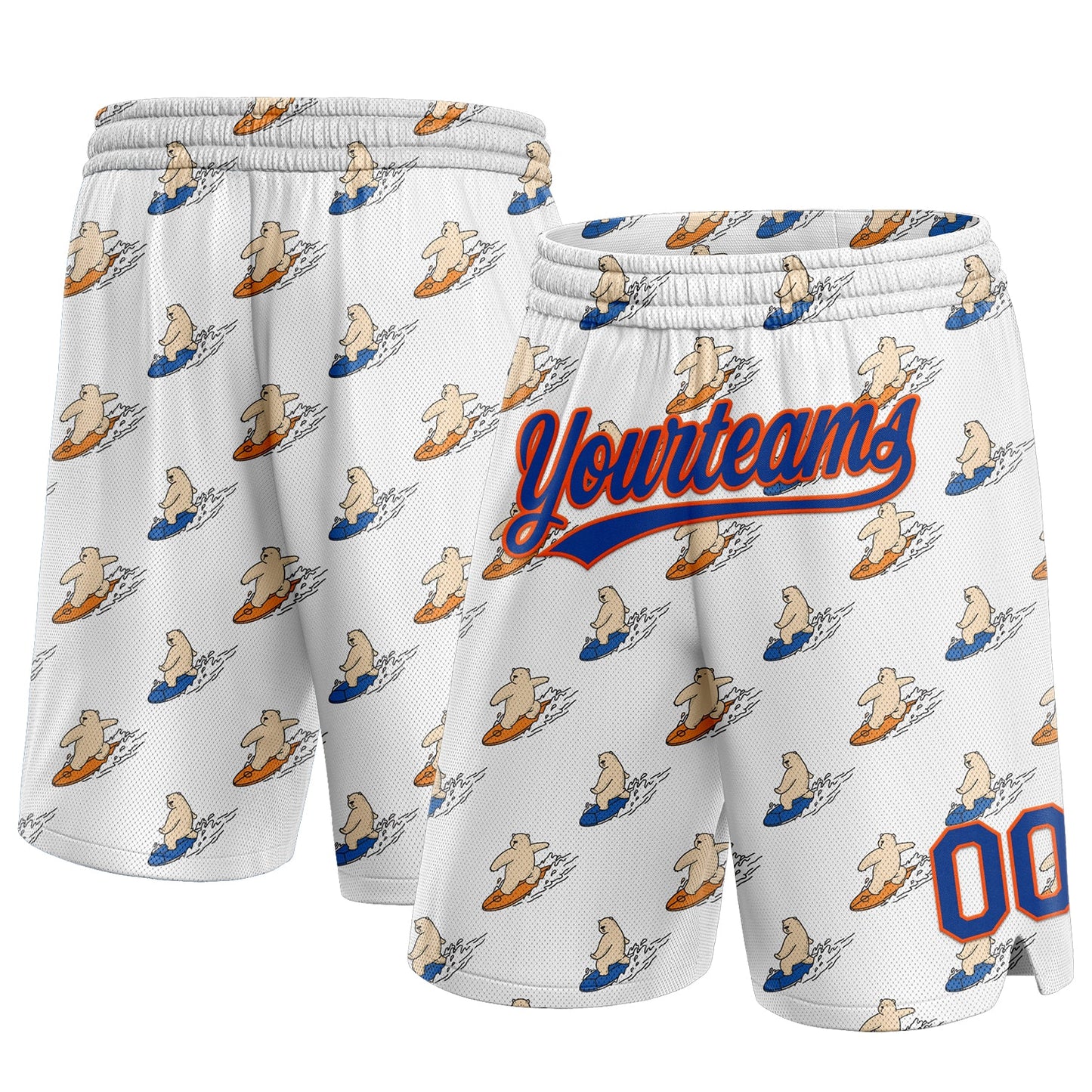 Custom White Royal-Orange 3D Pattern Bears Surfing Authentic Basketball Shorts - Main View