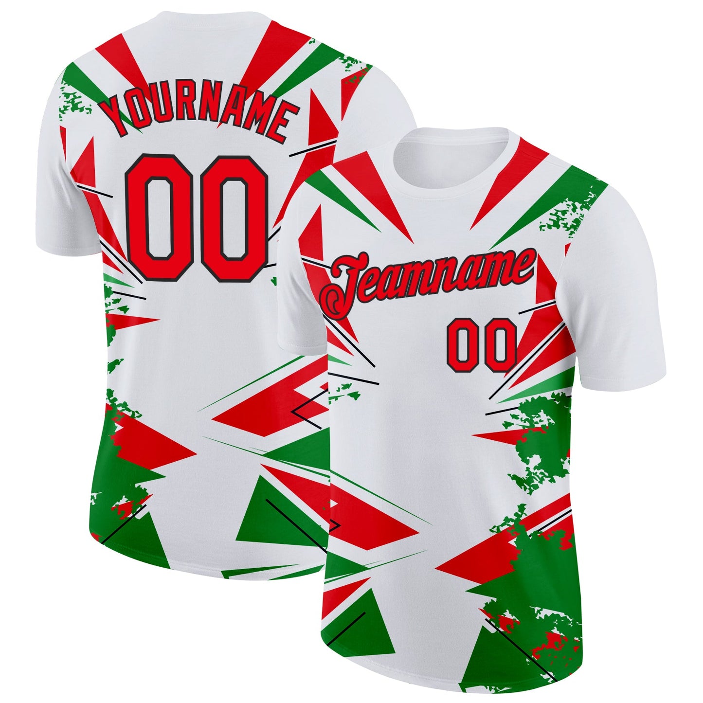 Custom White Fire Red Green-Black Portugal Geometric Performance T-Shirt - Main View