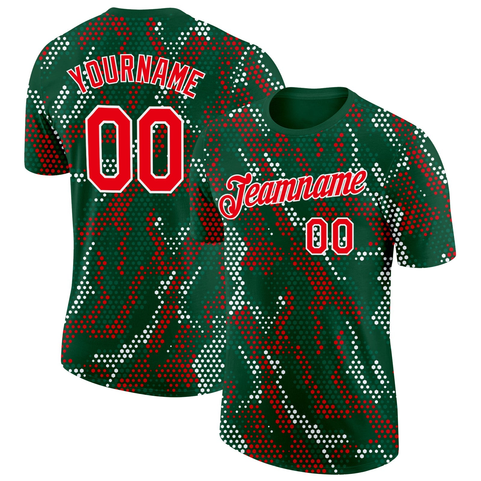 Custom Green Fire Red-White Portugal Geometric Performance T-Shirt - Main View