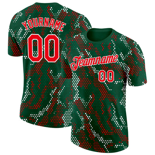 Custom Green Fire Red-White Portugal Geometric Performance T-Shirt - Main View