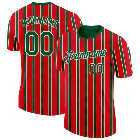 Custom Red Green-White Portugal Stripe Performance T-Shirt - Main View