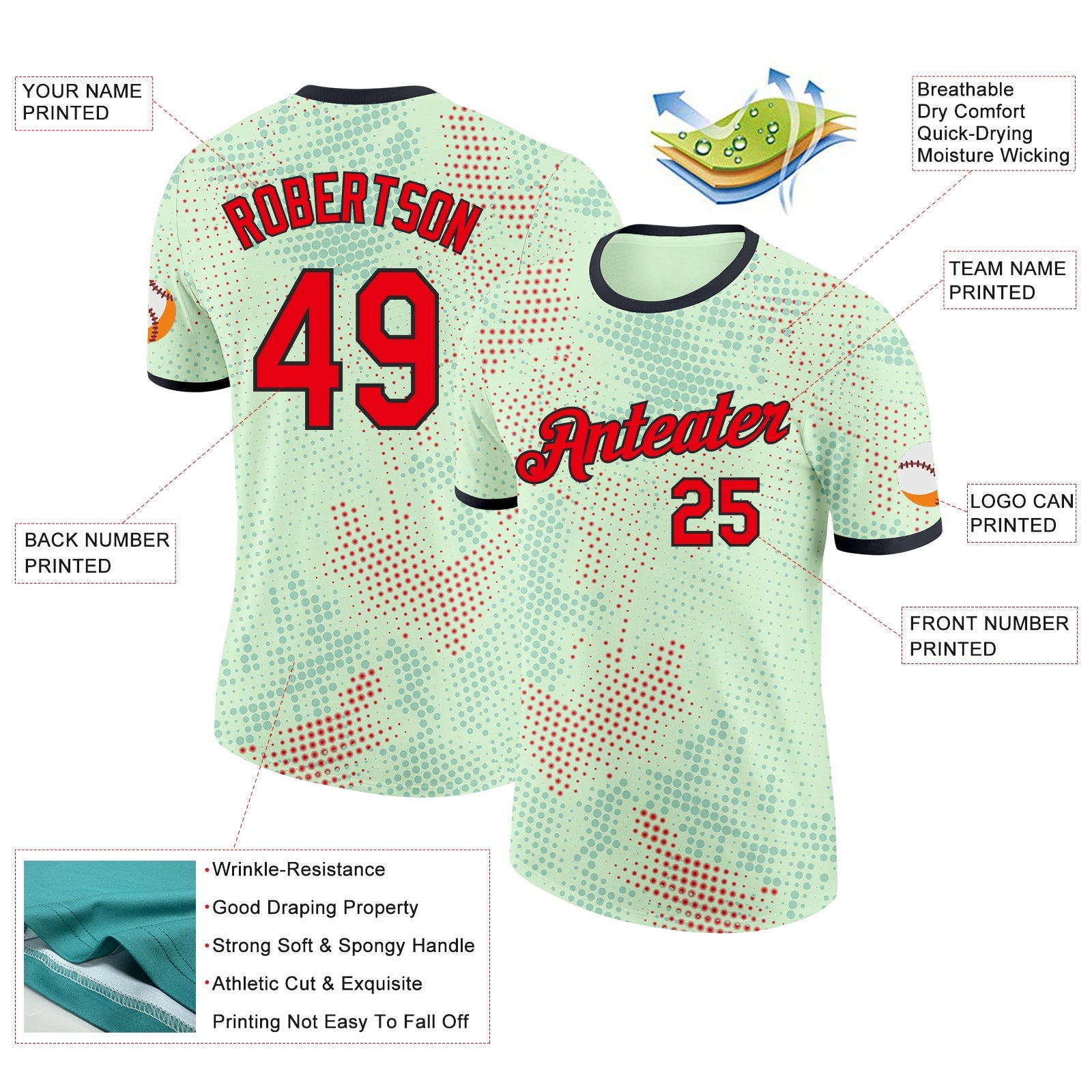 Custom Green Fire Red-Black Portugal Polka Dot Performance T-Shirt view 2