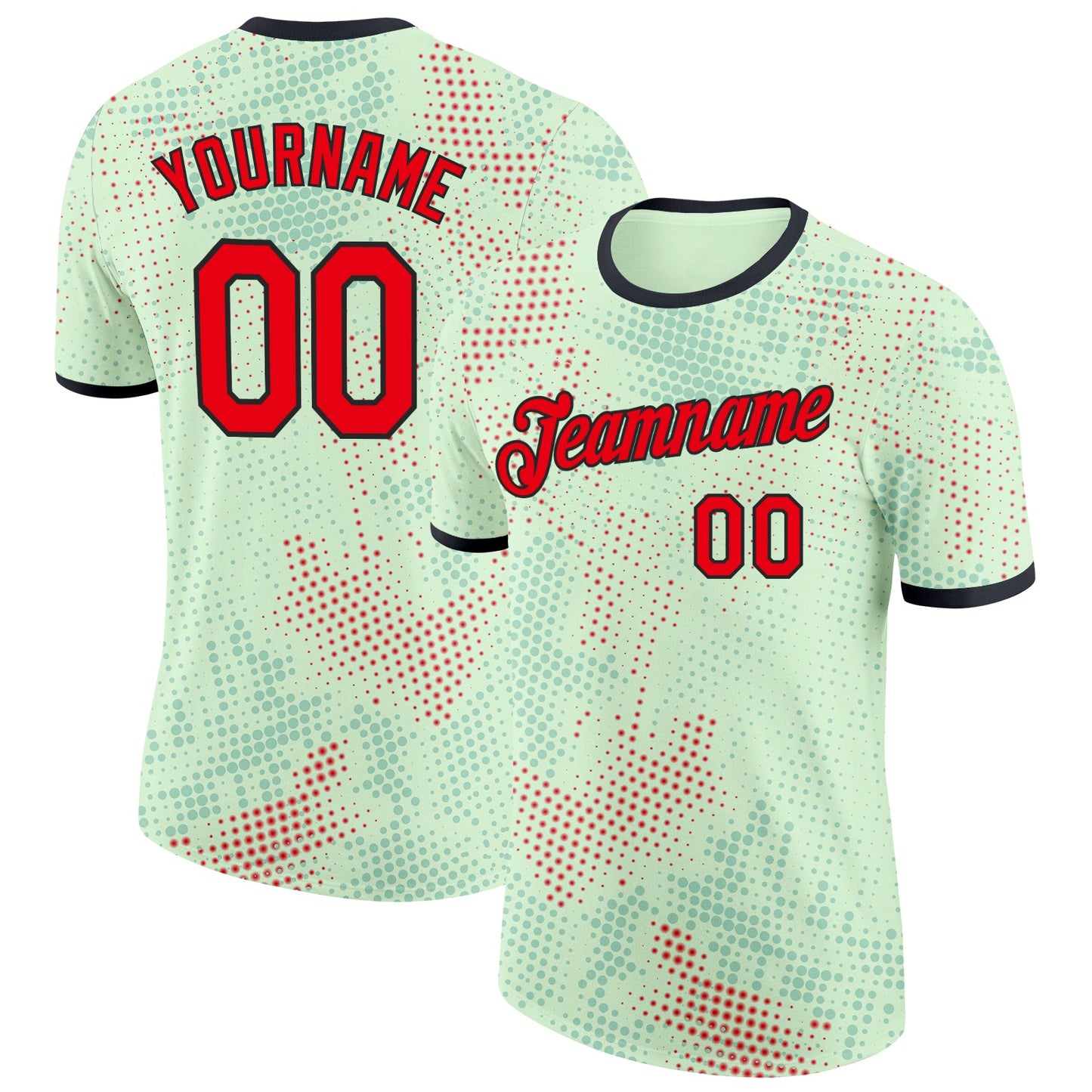Custom Green Fire Red-Black Portugal Polka Dot Performance T-Shirt - Main View