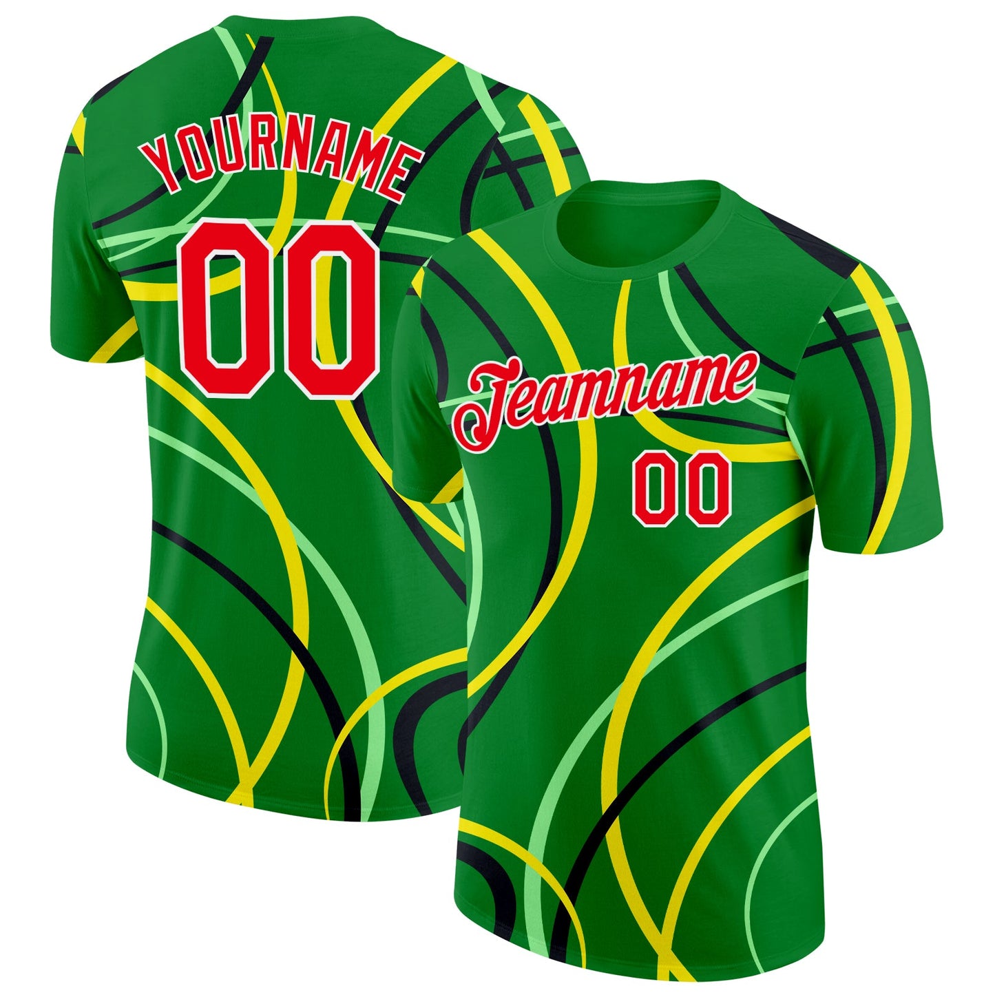 Custom Green Fire Red Yellow Black-White Portugal Curve Performance T-Shirt - Main View